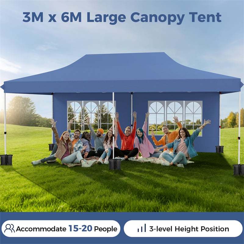 10x20FT Pop Up Canopy with 6 Removable Sidewalls/Windows, 8-Pack Sandbags & Carrying Bag, UPF50+ Sun Protection Tent for Outdoor Wedding Party