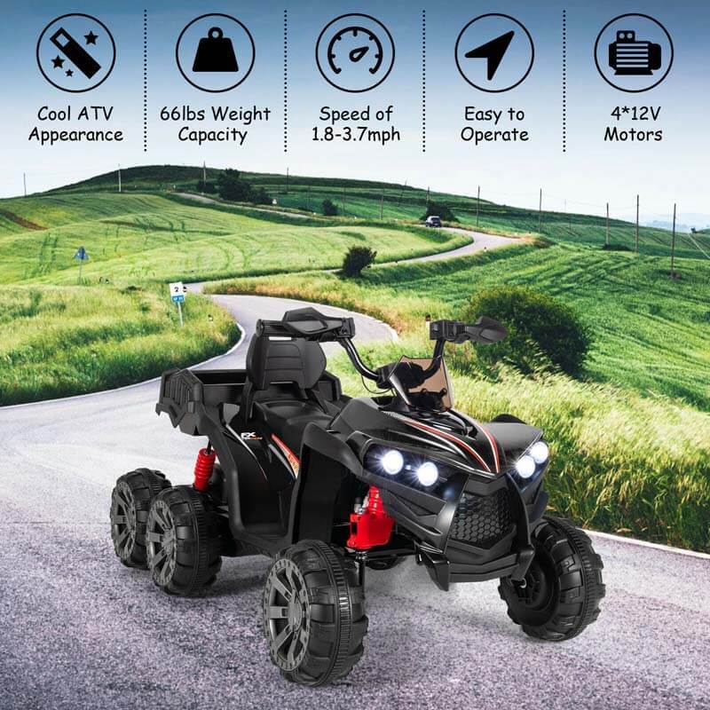 12V Kids Ride On ATV 6-Wheeler Electric Quad Car w/ 4WD & Trunk