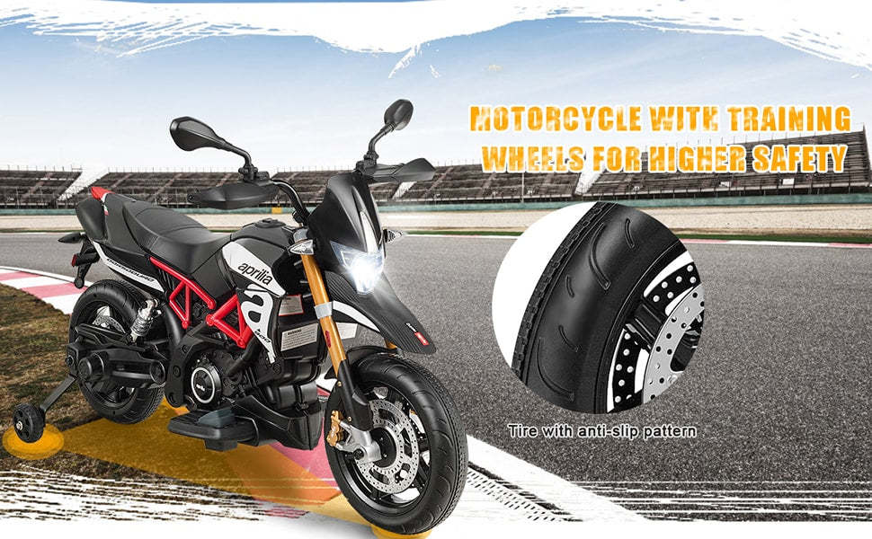 Licensed Aprilia 12V Kids Ride On Motorcycle with Training Wheels