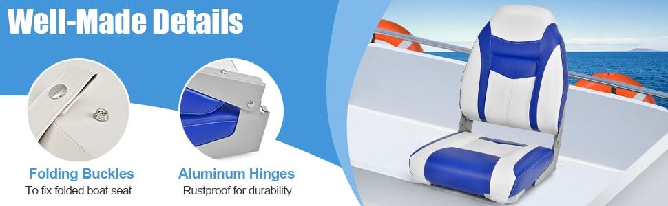 2 Pack High Back Boat Seats Folding Fishing Boat Seats Captain Bucket Seats with Spong Cushion, Flexible Hinges & Stainless Steel Screws