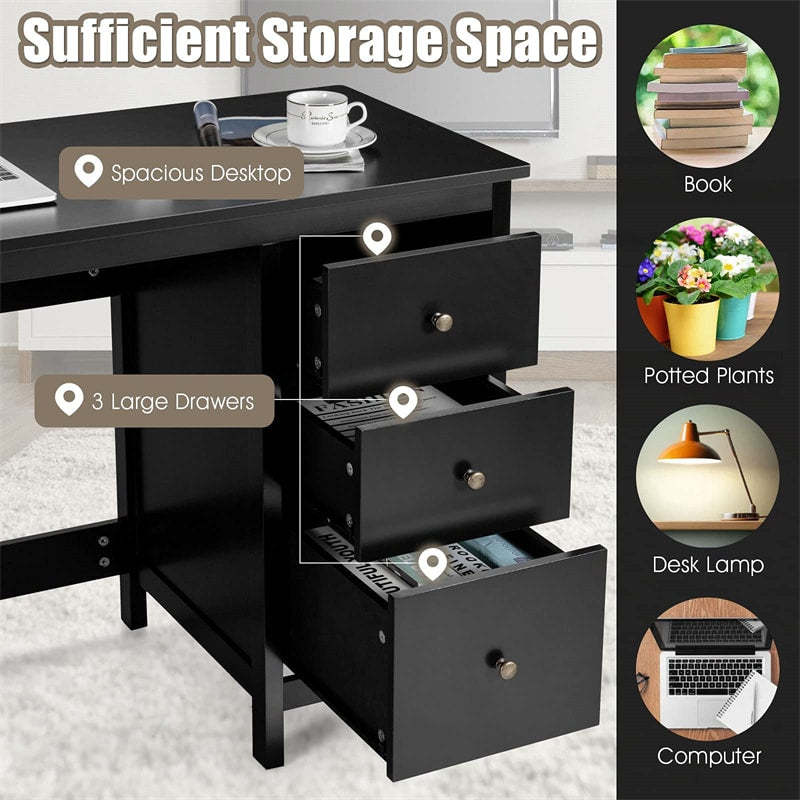 Modern Home Office Computer Desk with 3 Storage Drawers, Large Desktop, Compact Writing Study Desk, Multipurpose Laptop Workstation for Bedroom