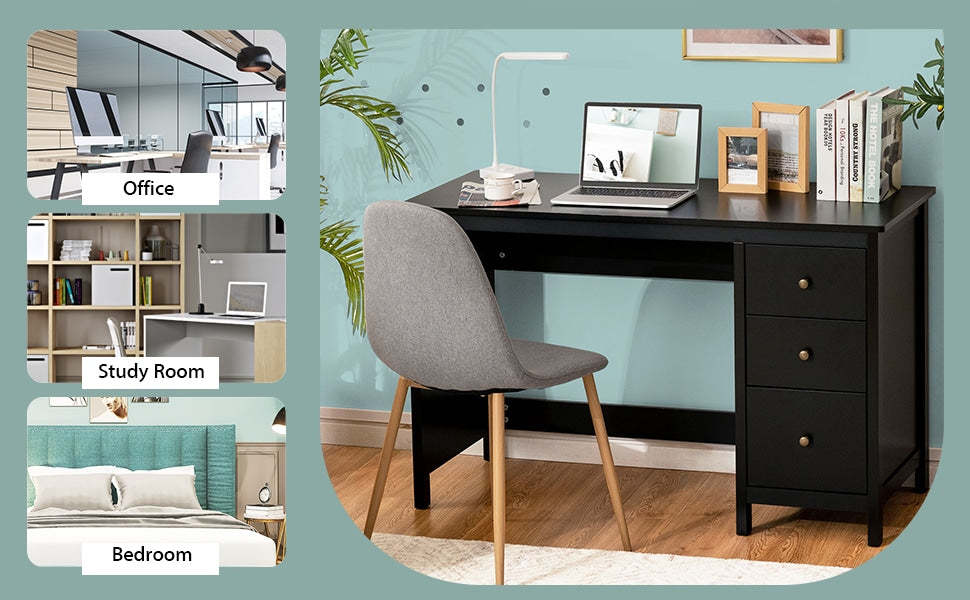 Modern Home Office Computer Desk Writing Study Desk with 3 Drawers & Large Desktop