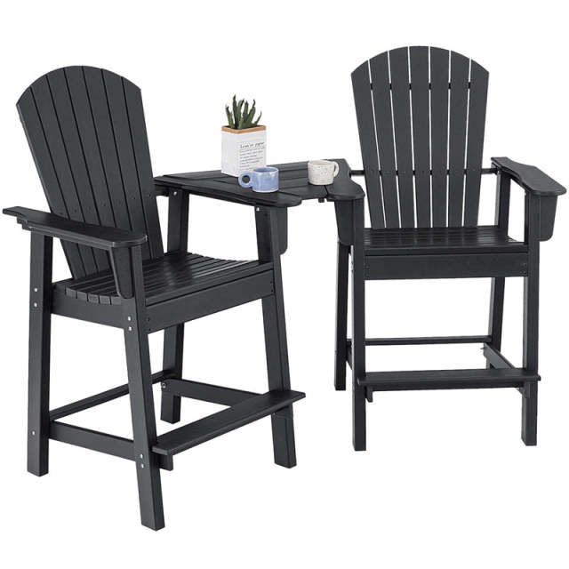 HDPE Tall Adirondack Chairs Set of 2 with Connecting Tray & Umbrella Hole, All-Weather Outdoor Counter Height Bar Stools for Patio, Backyard