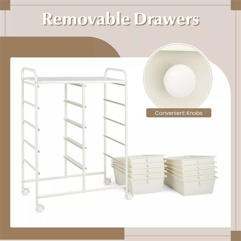 10 Drawer Rolling Cart, Storage Cart Organizer with Wheels, Mobile Utility Cart for Classroom, Office, Home, Craft, Art, Paper, Salon