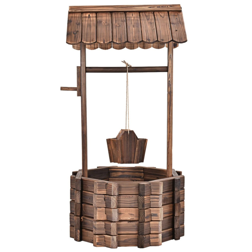 Rustic Wooden Wishing Well Planter with Hanging Bucket & Roof, Wishing Well Bucket Planter for Flower Plants Outdoor Garden Home Decor
