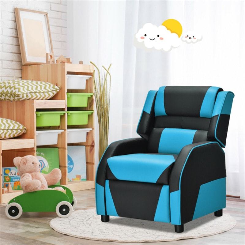Kids Recliner Chair, Adjustable Gaming Recliner with Footrest, Headrest & Lumbar Support, Ergonomic PU Leather Lounge Sofa for Boys & Girls