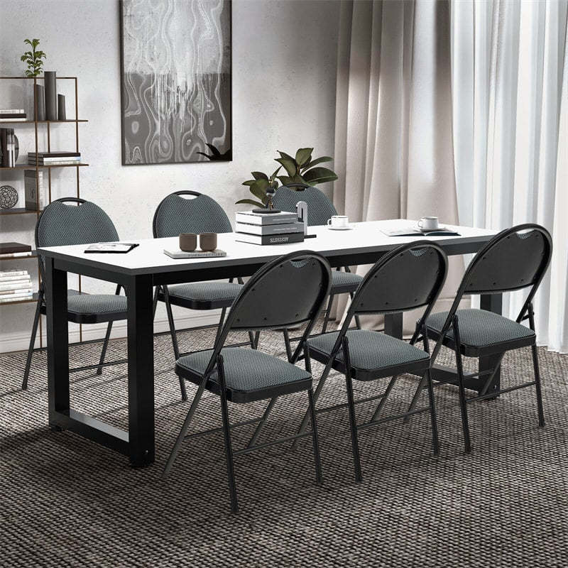 Padded Metal Folding Chairs Set of 6, Fabric Dining Chairs Office Guest Chairs Wedding Party Chairs with Upholstered Seats & Handle Holes
