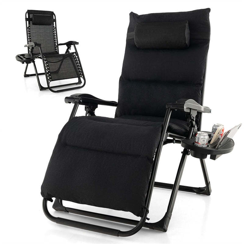 Adjustable Metal Zero Gravity Lounge Chair with Cup Holder Tray, Removable Cushion & Pillow, Folding Reclining Patio Chair for Garden Backyard