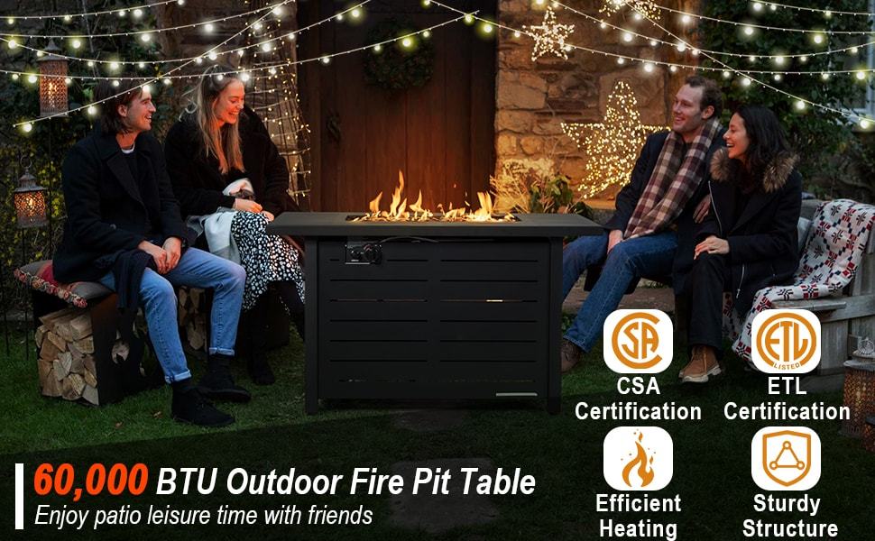 42" Rectangular Propane Fire Pit Table 60,000 BTU Gas Fire Pit with Solid Steel Frame & Waterproof Cover for Patio Backyard