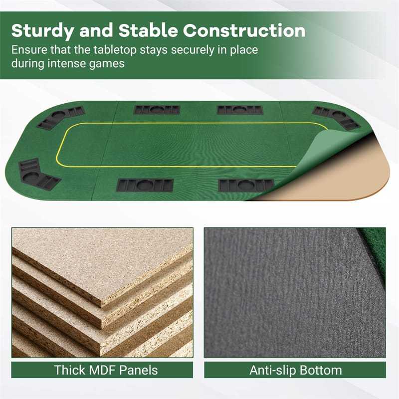 8-Player Folding Poker Table Top, 79" x 36" Portable Anti-Slip Texas Holdem Poker Mat with Carry Bag, Cup Holders & Chip Trays for Blackjack, Casino