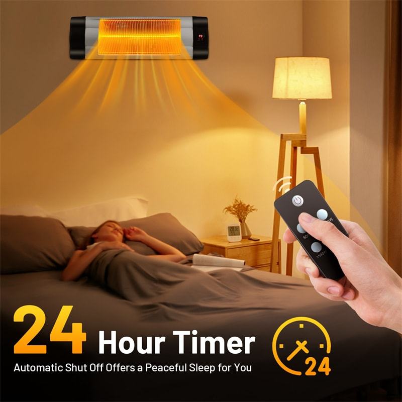 1500W Wall-Mounted Infrared Patio Heater 24H Timer 3 Modes Adjustable