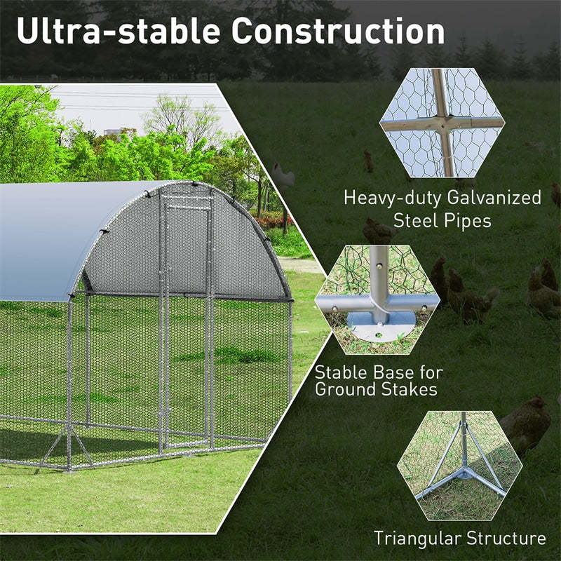 25 FT Large Metal Chicken Coop Run Galvanized Walk-in Poultry Cage with Cover