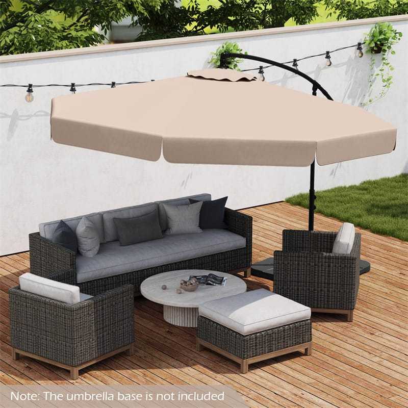 10FT Offset Cantilever Umbrella with Cover, Tilt Adjustment & Crank, 8-Rib Heavy-Duty Vented Ruffled Patio Umbrella for Poolside/Garden/Deck