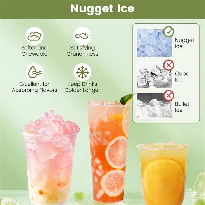 Self-Dispensing Countertop Nugget Ice Maker, 56LBS/24H Soft Chewable Ice, Self-Cleaning, Portable Stainless Steel Ice Machine for Home Office, Parties