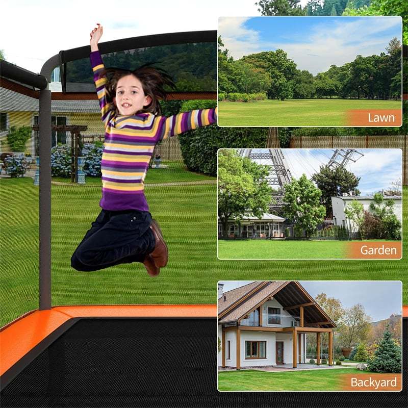 6FT Kids Trampoline with Swing & Safety Enclosure Net, ASTM Approved Indoor Outdoor Rectangle Trampoline for Boys & Girls, 220lbs Capacity