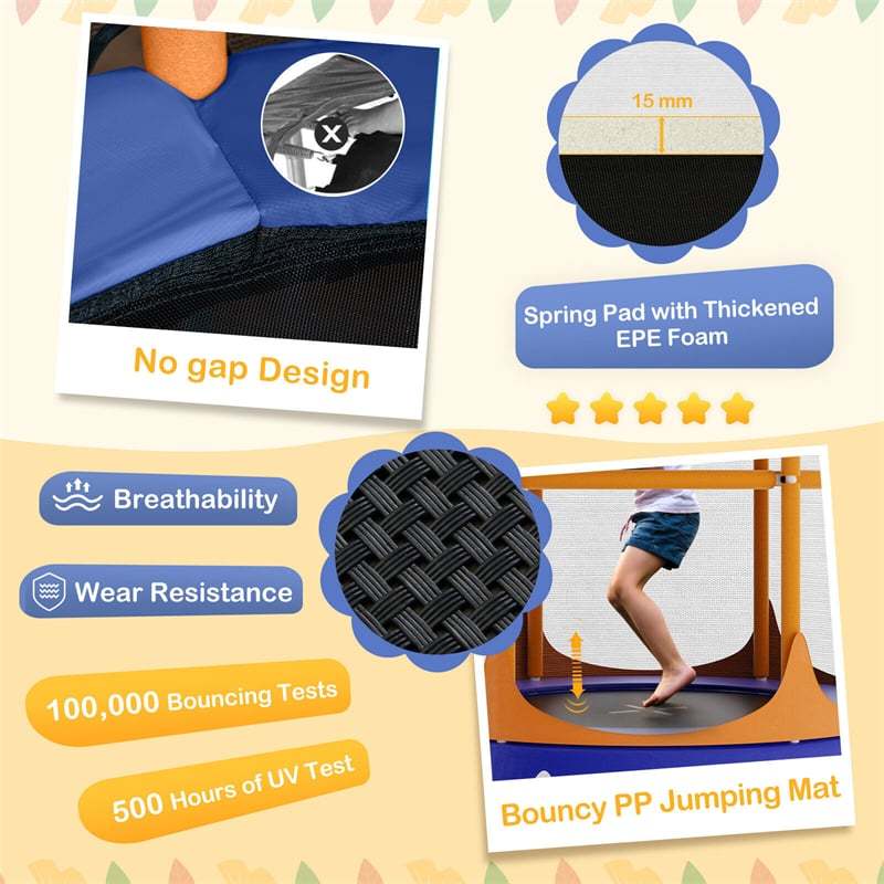 64" Mini Kids Trampoline, ASTM Approved Toddler Trampoline with Detachable Canopy, Safety Enclosure Net & Handrail for Indoor Outdoor Use