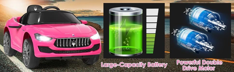 Kids Ride On Car Licensed Maserati 12V Battery Powered Electric Car with Remote Control & Lights, Pink Ride On Toys for Boys Girls Gift