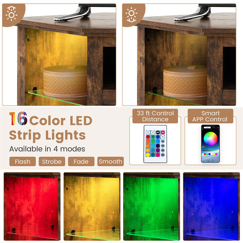 45" Corner Fireplace TV Stand for 50" TVs, Modern Fireplace Entertainment Center with 16-Color LED Lights, Smart APP Control, Adjustable Shelves