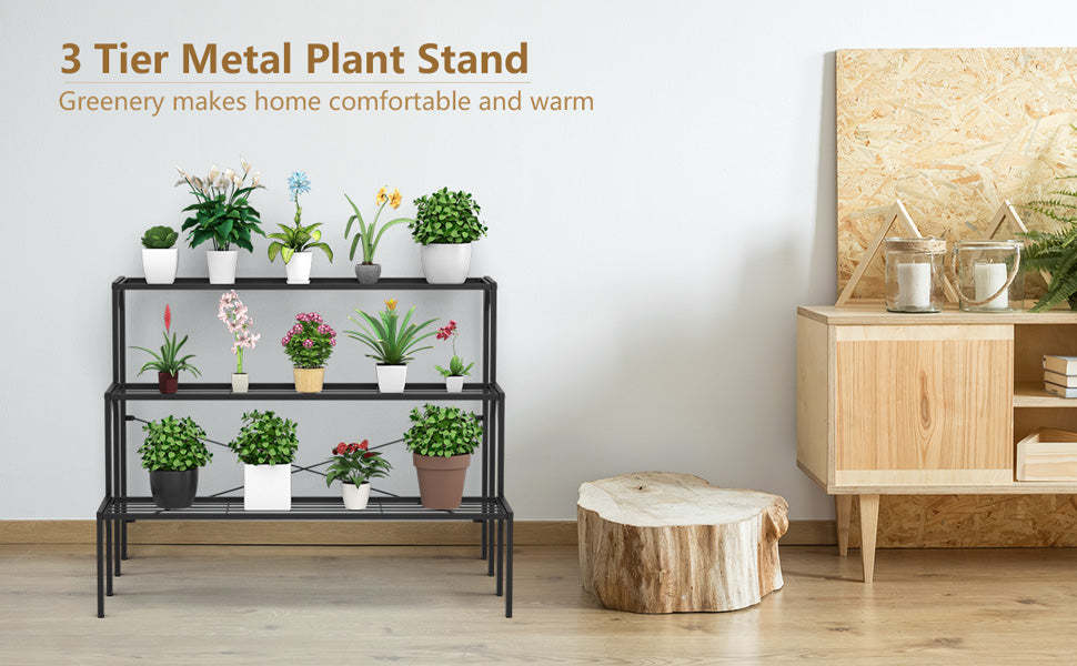 Outdoor 3 Tiers Metal Plant Stand Ladder Flower Pots Holders for Home Garden
