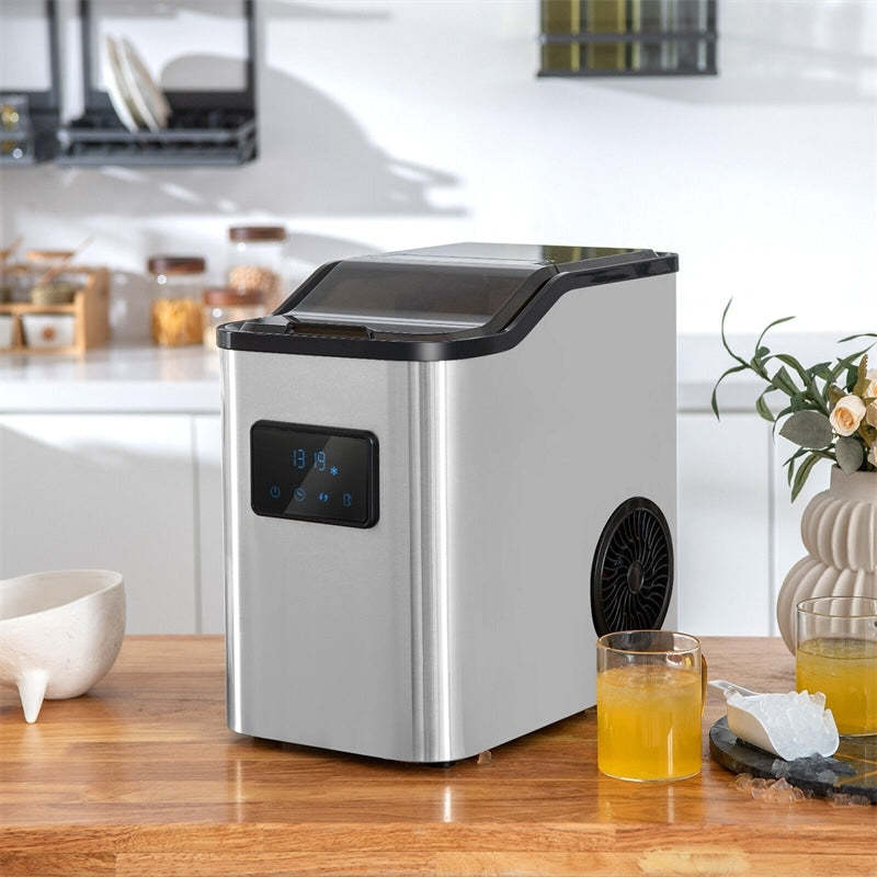 Countertop Nugget Ice Maker 60 Lbs/24H Portable Ice Maker Stainless Steel Pebble Ice Machine with Self-Cleaning & 2 Ways Water Refill
