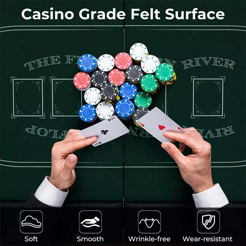 72" Foldable Poker Table, 8-Player Texas Holdem Card Table with Cup Holders, Casino Grade Felt, Portable Oval Blackjack Table for Home Game Room