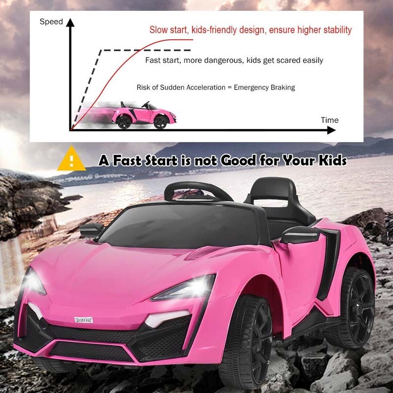 Kids Ride On Sports Car, 12V Battery Powered Electric Vehicle with Remote Control & LED Lights for Boys & Girls