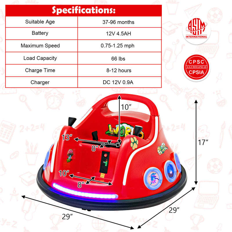 12V Kids Bumper Car, Electric Ride-On Bumper Car with Dual Joysticks, Flashing LED Lights & Remote Control, Battery Ride-On Toy for Toddlers