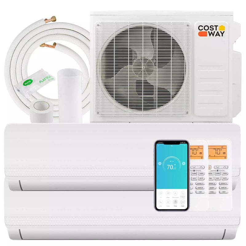 27000 BTU Dual Zone Mini Split Air Conditioner with Heat Pump, 19 SEER2 Wifi Ductless Inverter Split System AC Unit, Works with Alexa