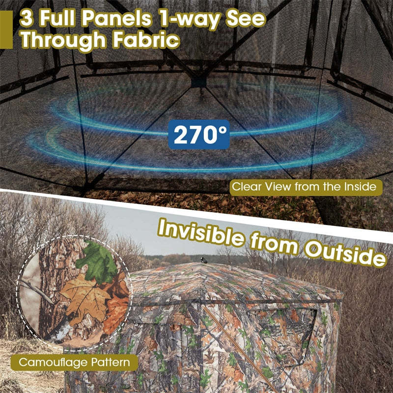 See Through Hunting Blind Tent 270 Degree 2-3 Person Portable Pop Up Ground Blind with Sliding Windows, Zippered Door & Carrying Bag
