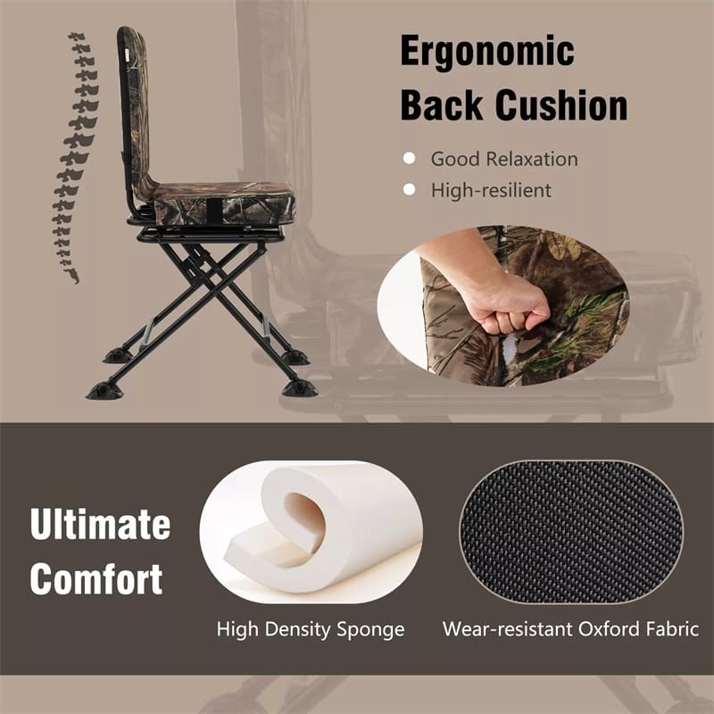 360° Swivel Hunting Chair, Portable Folding Ground Blind Chair w/All-Terrain Duck Feet, Padded Cushion 330LBS Capacity for Deer Hunting Camping