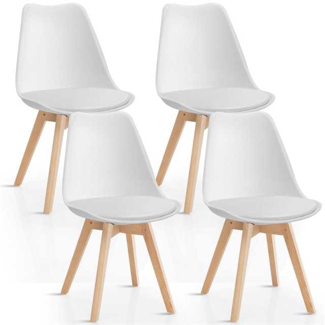 Set of 4 Modern Dining Chairs High Back Kitchen Chairs Mid Century Tulip Side Chairs with Padded Seats & Solid Wood Legs