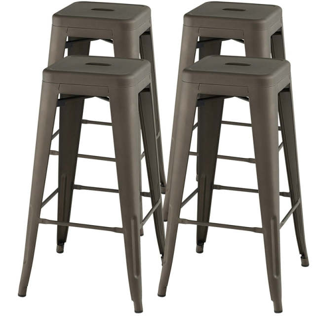 Stackable Backless Metal Bar Stools Set of 4 30” Bar Height Stools with Rubber Footpads & Handling Hole for Kitchen Dining Room