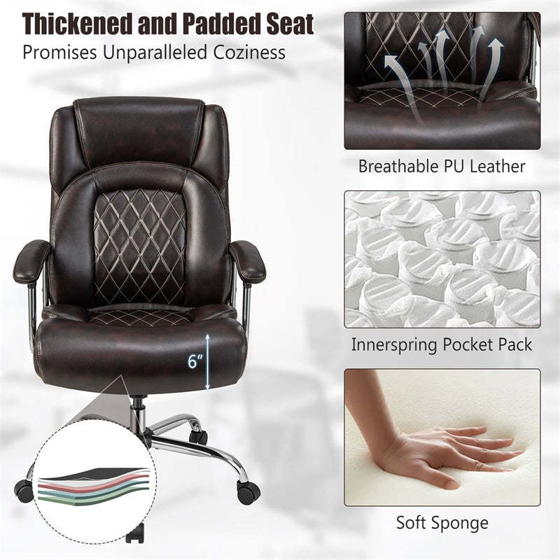 500LBS Big & Tall Office Chair, High-Back Leather Executive Chair w/ Wide Seat for Heavy People, Height Adjustable Swivel Computer Desk Chair