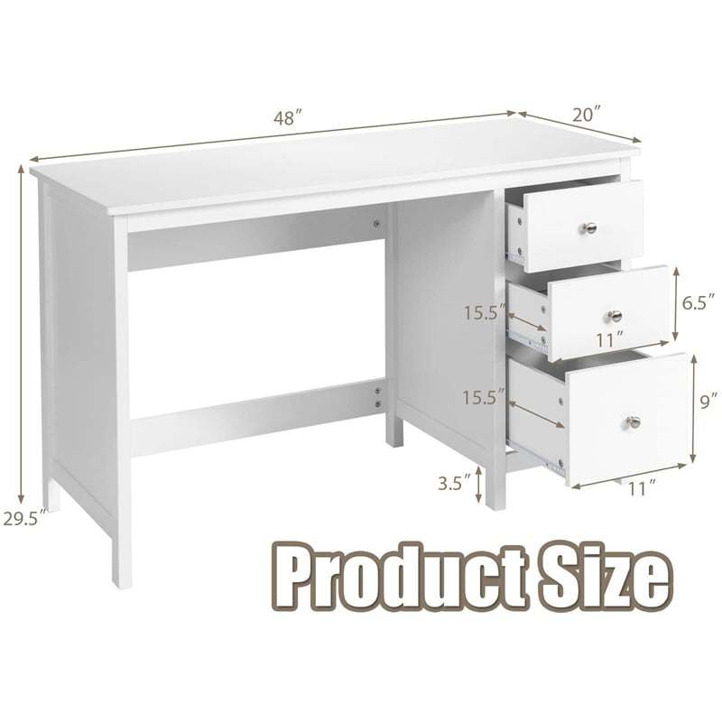 Modern Home Office Computer Desk with 3 Storage Drawers, Large Desktop, Compact Writing Study Desk, Multipurpose Laptop Workstation for Bedroom