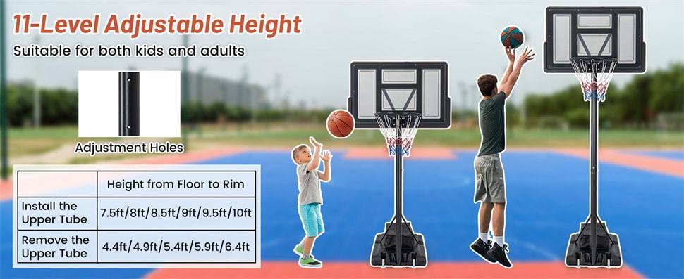 Basketball Hoop Outdoor 4.4-10FT Height Adjustable Portable Basketball Goal System with 44" Shatterproof Backboard, Fillable Base & Weight Bag