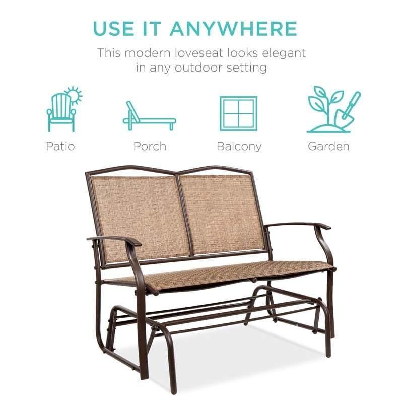 2-Person Outdoor Glider Bench with Steel Frame & Breathable Fabric, 400 lbs Capacity Patio Swing Glider Loveseat Chair for Backyard, Garden