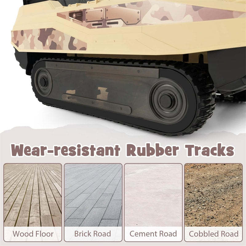 Kids Ride On Tank 12V Battery Powered Electric Tank Car with Rubber Tracks, Rotatable Turret & Working Cannon for Boys Girls Aged 3-8