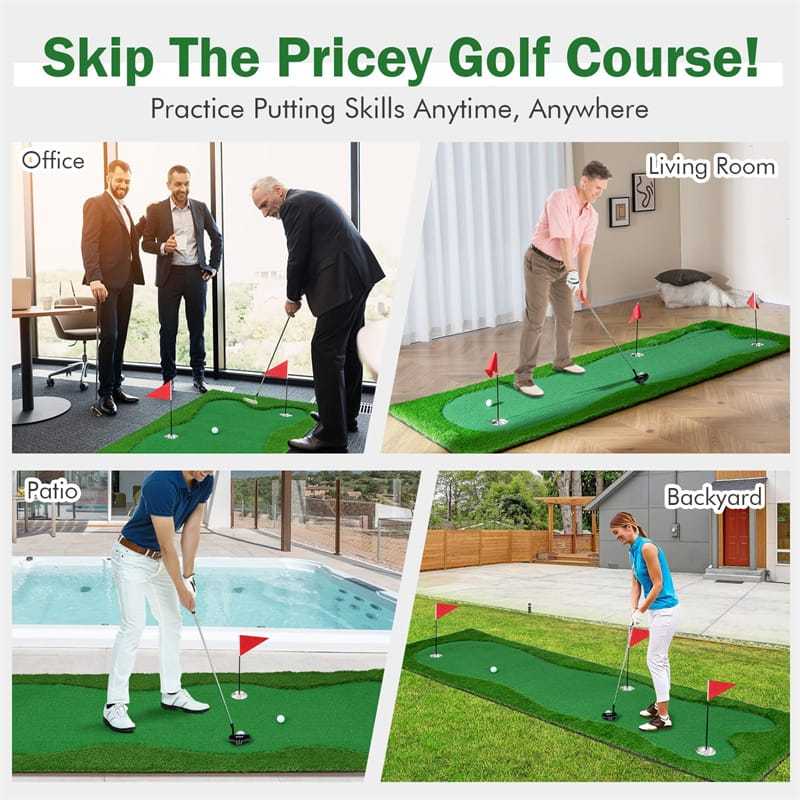 10 x 3.3FT Golf Putting Green Large Professional Golf Training Mat Indoor Outdoor Golf Putting Practice Mat with Artificial Grass Turf 2 Balls