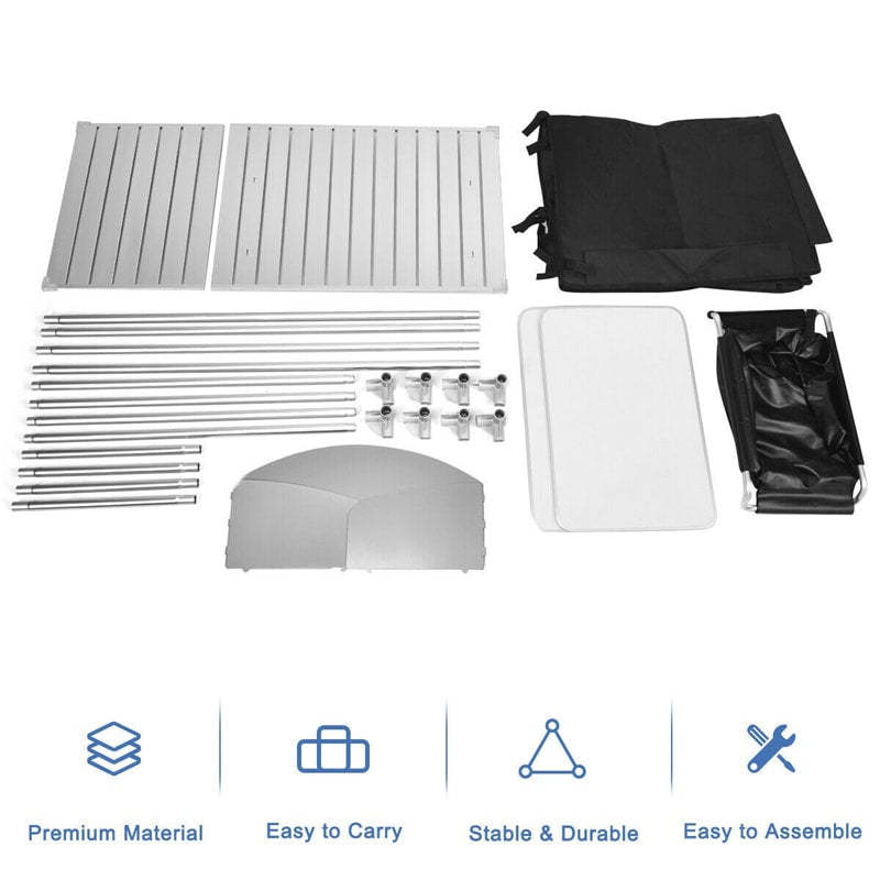 Portable Camping Kitchen Table with Storage Organizer and Sink Station