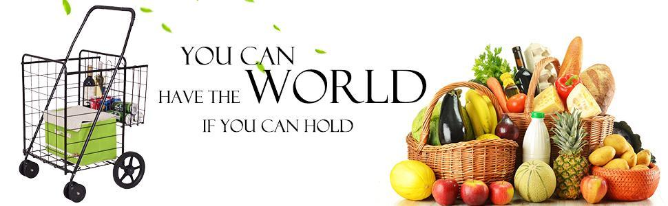 Jumbo Folding Shopping Cart  Utility Cart with Double Basket & Swivel Wheels