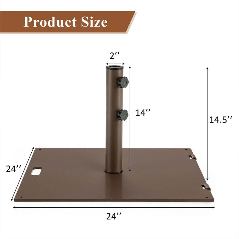 24" Square Patio Umbrella Base, 53 lbs Heavy Duty Steel Umbrella Base Stand with 2 Wheels & 2 Adjustable Knobs