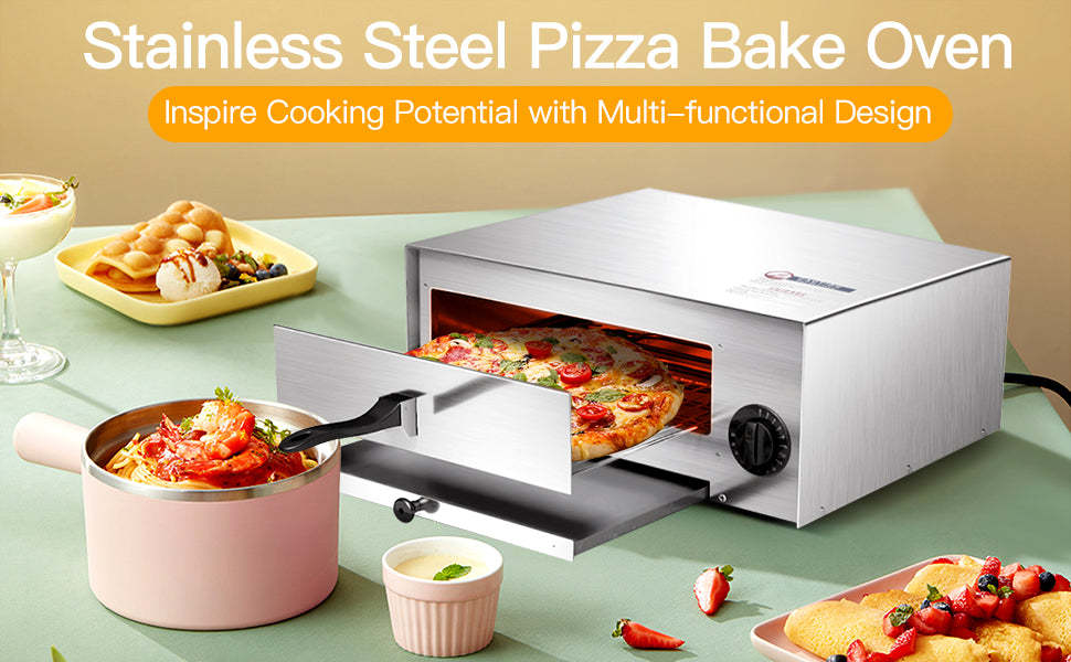 Stainless Steel Pizza Bake Oven Kitchen Commercial Countertop Pizza Maker with Handle & Removable Pizza Tray