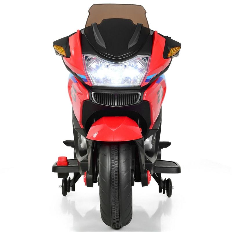 12V Kids Ride-On Motorcycle with Training Wheels, LED Lights & Foot Pedal, Battery-Powered Electric Ride On Motorbike for Boys/Girls Ages 3+