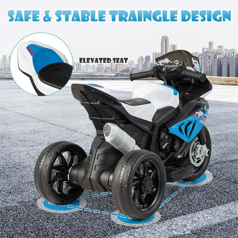 12V Kids Motorcycle, Licensed BMW Battery Powered 3-Wheel Motorcycle with Headlight, Music, Electric Ride-On Motorcycle for Ages 3+