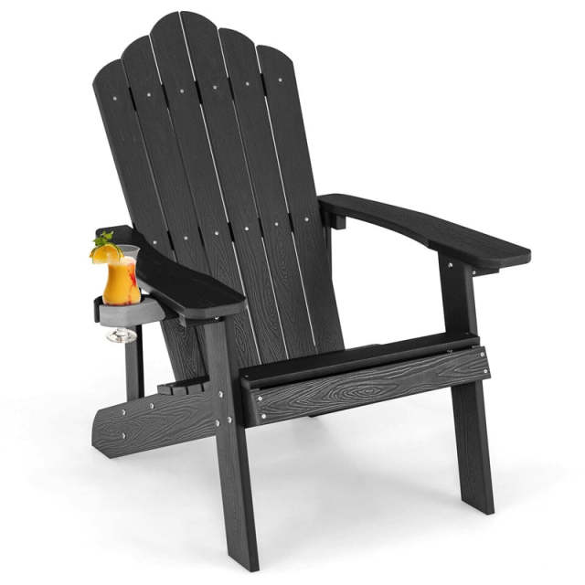 Outdoor HIPS Adirondack Chair, Weather Resistant Wood Fire Pit Chair with Hidden Cup Holder & 380 LBS Capacity for Patio, Backyard, Garden