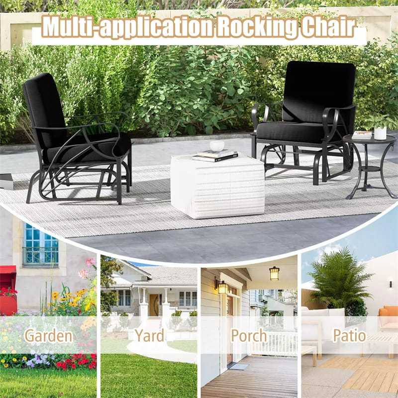 2PCS Outdoor Gliders with Cushions, Curved Armrests & Metal Frame, Ergonomic Patio Rocking Chairs for Porch, Backyard, Poolside