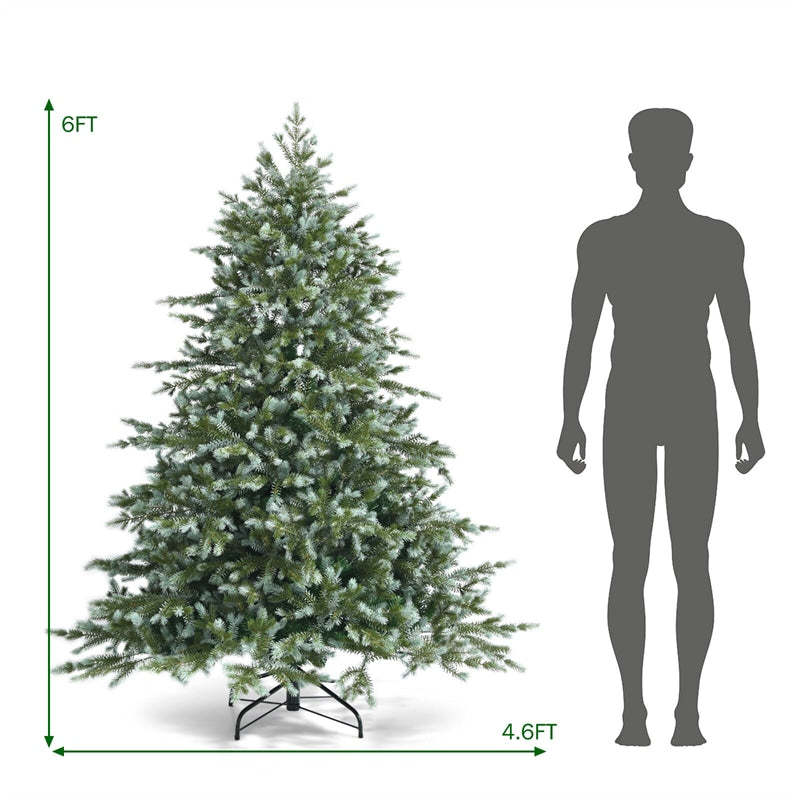 6ft Artificial Christmas Tree Feel Real Unlit Spruce Hinged Xmas Tree with 892 Mixed PE/PVC Branch Tips & Metal Stand for Holiday Decor