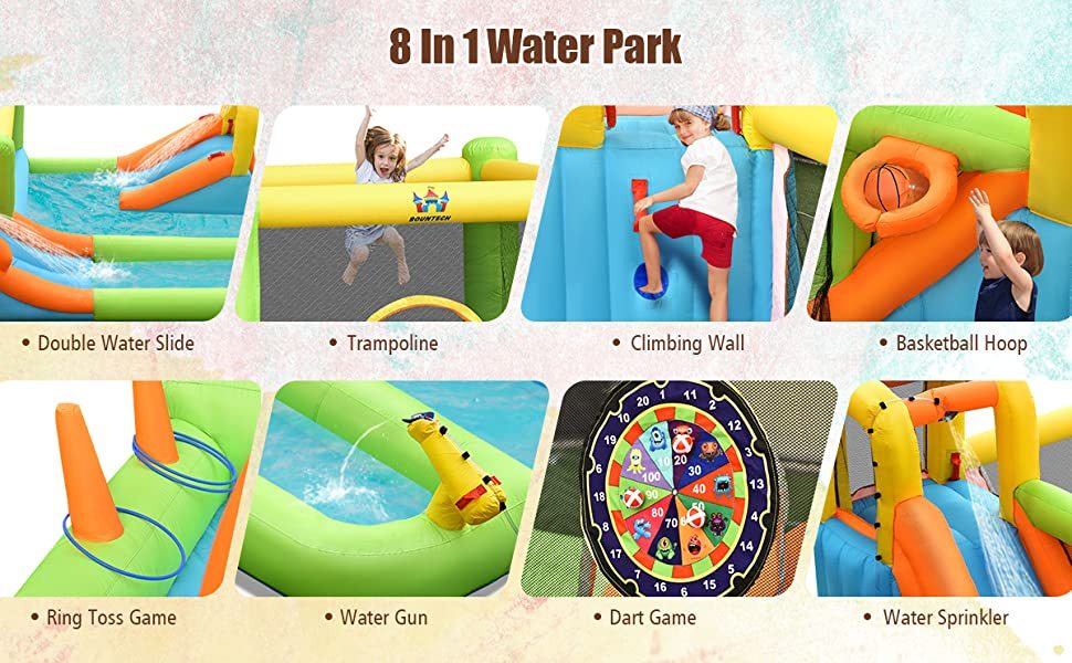 7 In 1 Inflatable Water Slide Park Kids Bounce House with 950W Air Blower for Backyard