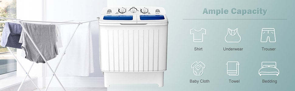 Portable Washing Machine 20Lbs Capacity Compact Twin Tub Washer Spin Dryer Combo for RV Apartments Dorms
