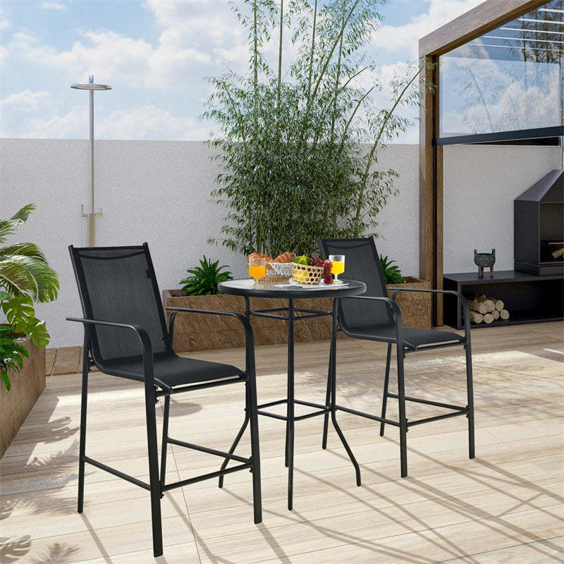 3-Piece Patio Bar Set, Outdoor Bar Height Bistro Set with 2 Chairs & Tempered Glass Top Table for Backyard, Garden, Lawn